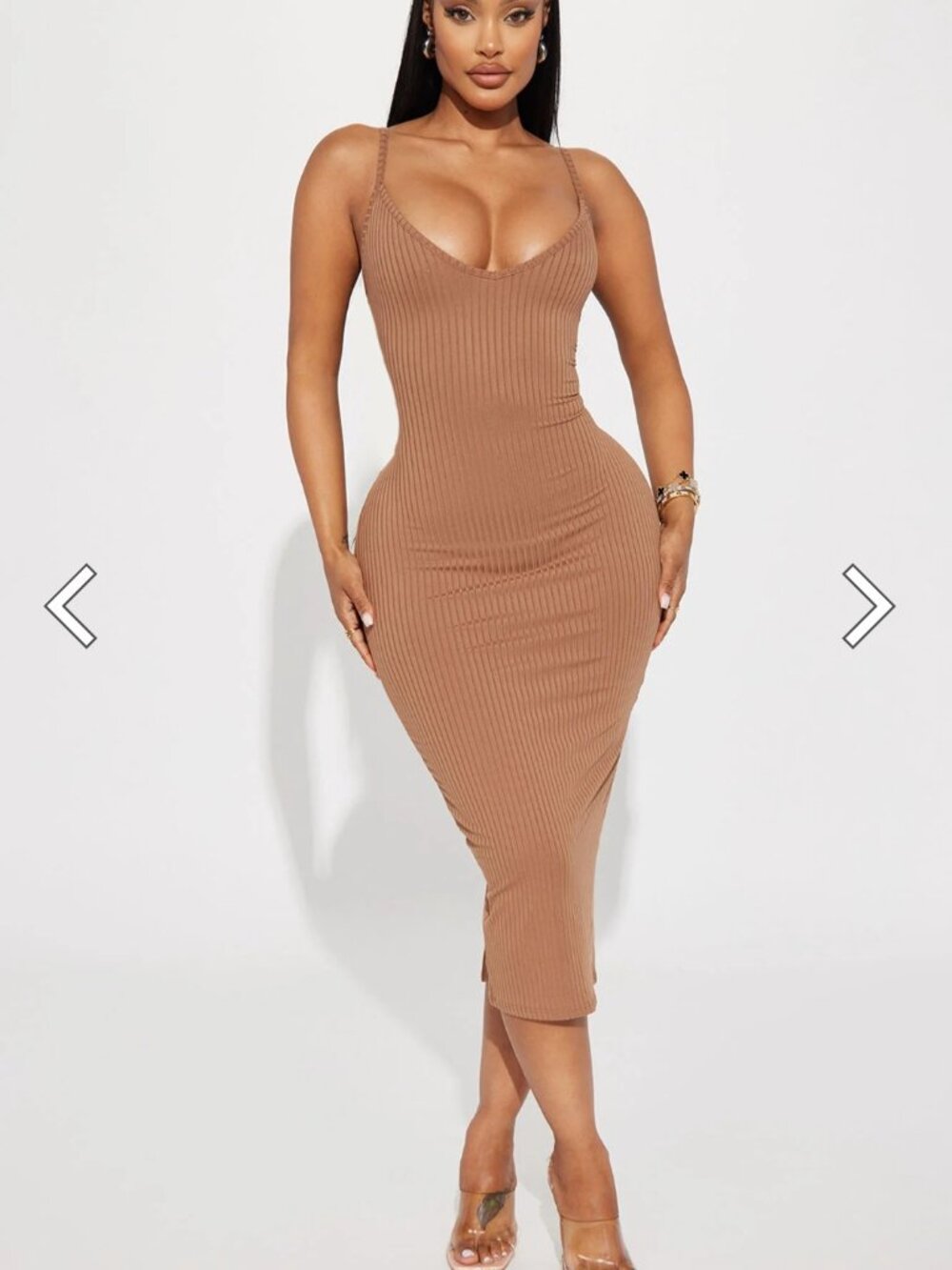 Fashion Nova Women 's Ribbed Cami Midi Dress Beige Size XS NWOT
